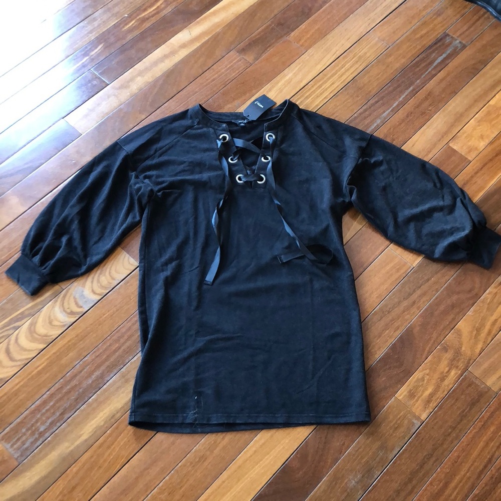 Black peasant sleeved dress